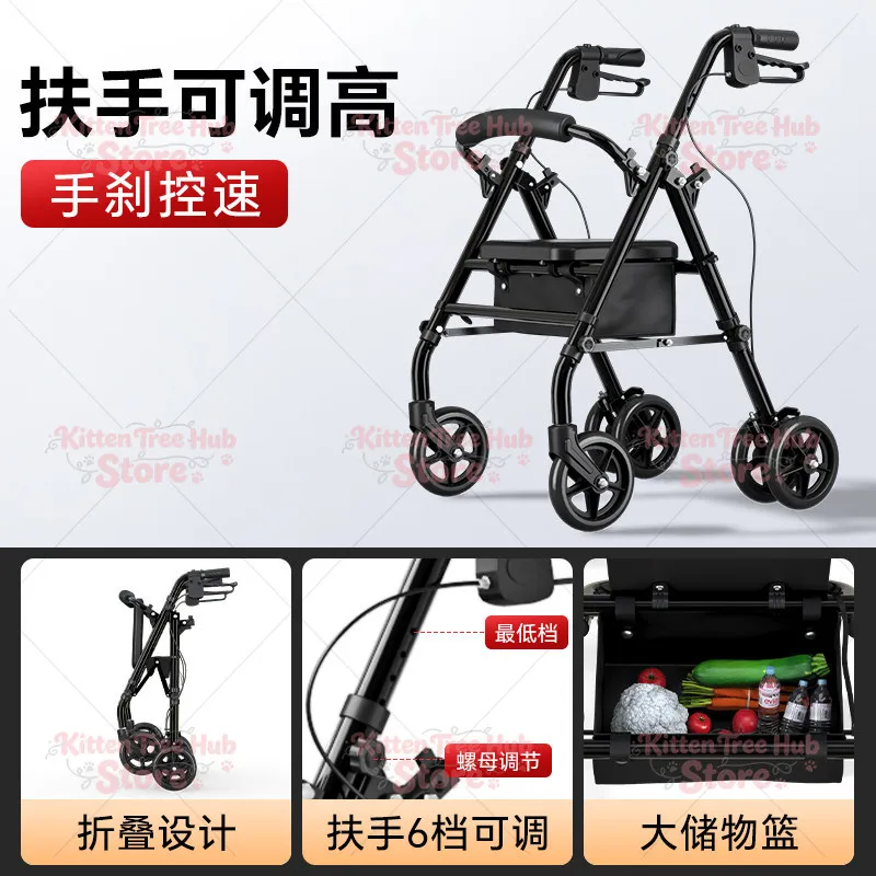 For Folding Trolley for The Elderly Portable Travel Assistance Walking Elderly Anti-fall Walker Can Be Pushed and Sat