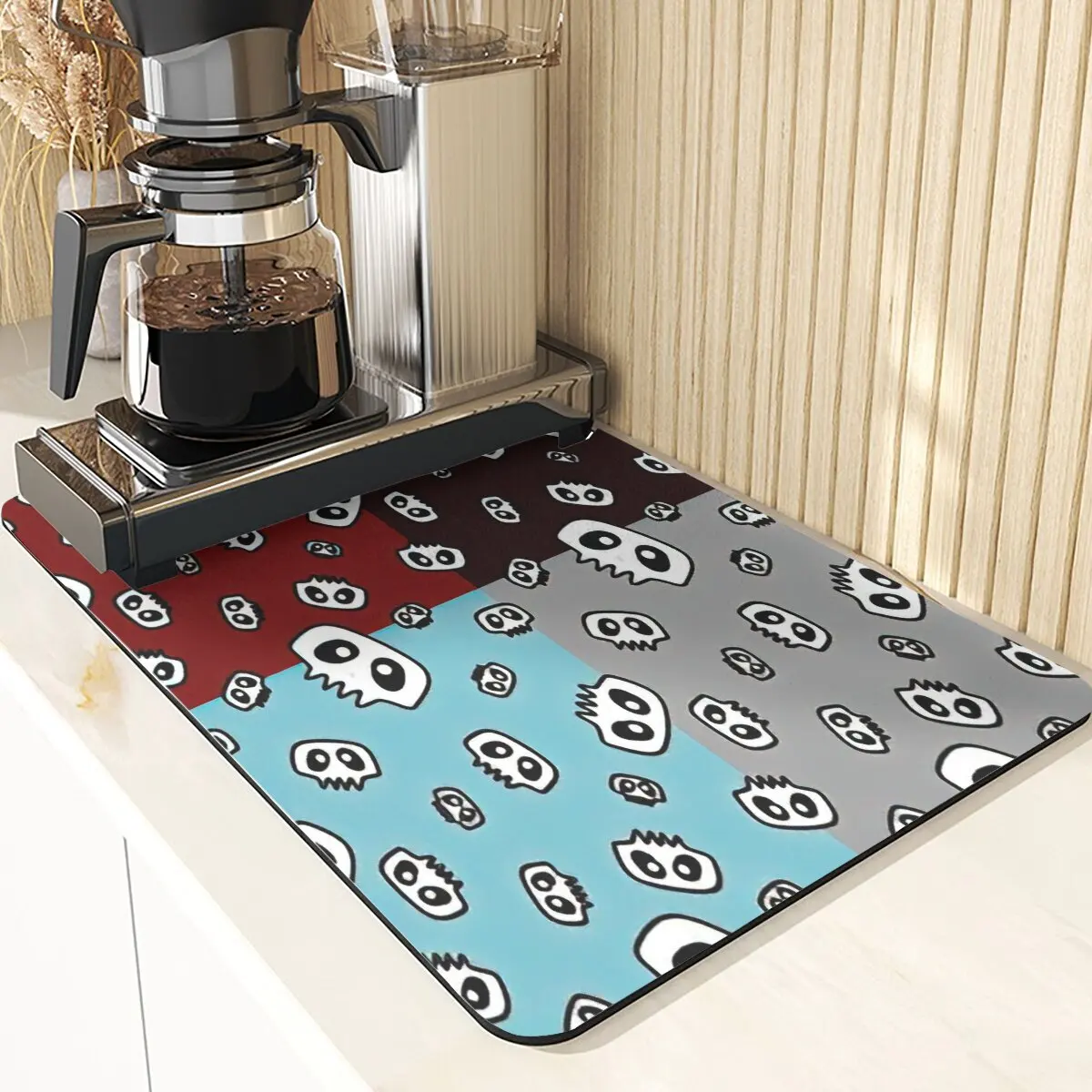 Cartoon Skull Drain Mat Kitchen Countertop Evil Jack-o '-Lantern Absorbent Mat Non-slip Washable Insulation Mat For Halloween