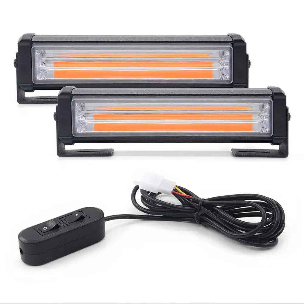 80W Amber LED COB Car Front Grille Light Head Mini Strobe Emergency Lightbar Surface Mount for Truck 12~24V
