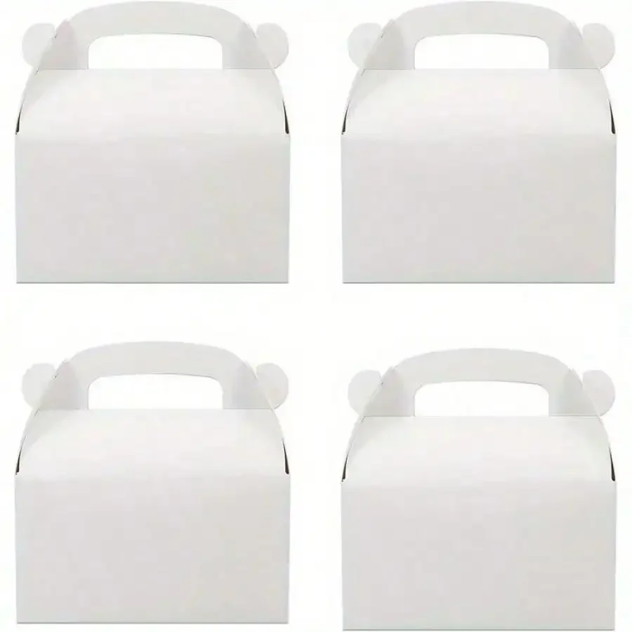 

25pcs White Party Favor Treat Boxes, Gable Paper Gift Boxes With Handles. Perfect For Wedding, Birthday, Graduation