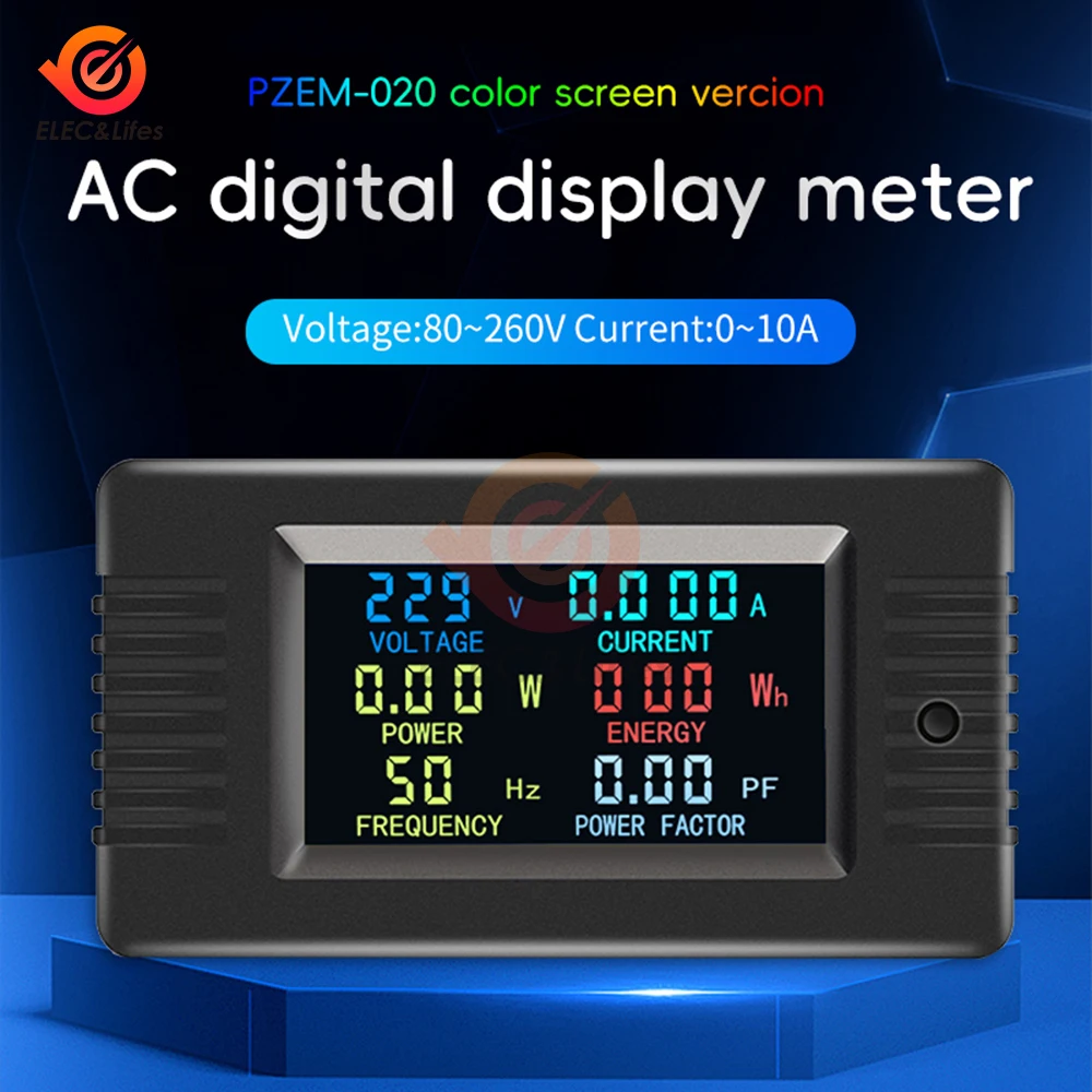 PZEM-020 Wattmeter Power Meter Voltmeter AC 80-260V Voltage 50-60HZ Power Analyzers LCD AC Electricity Meter 10A 2200W Detector