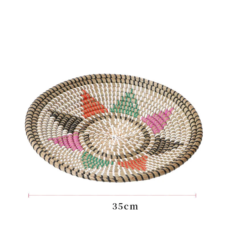 Large /Medium /Small Round Home NewYear Decoration Ornament Plate Wall Pendant Creativity Handmade Sea Grass Woven Dress Up 2022