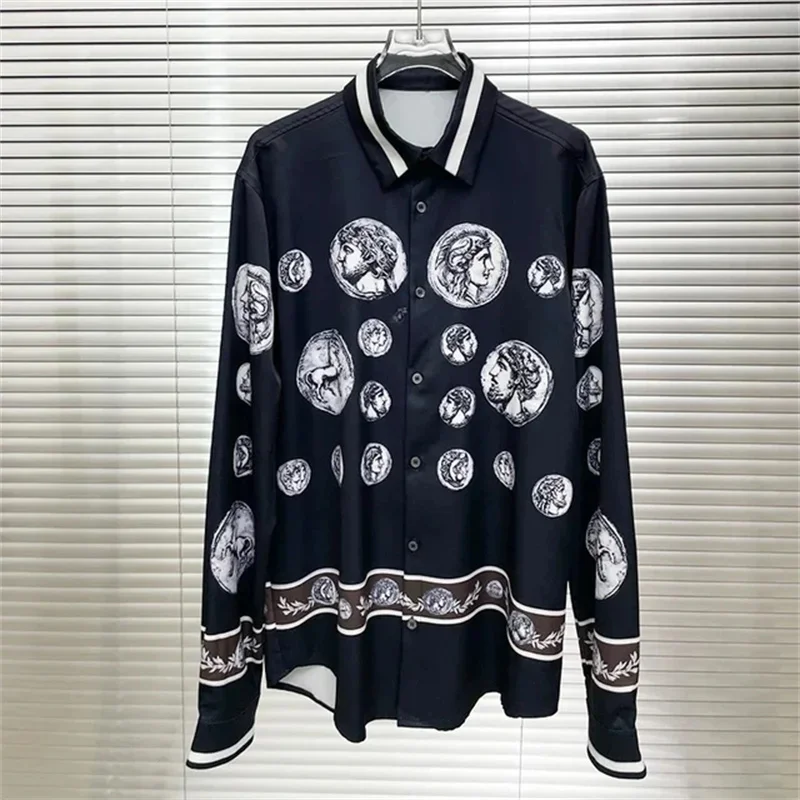 Summer men's long sleeved shirt, 3D printed lapel shirt, men's and women's fashionable shirt, classic collar design, machine was