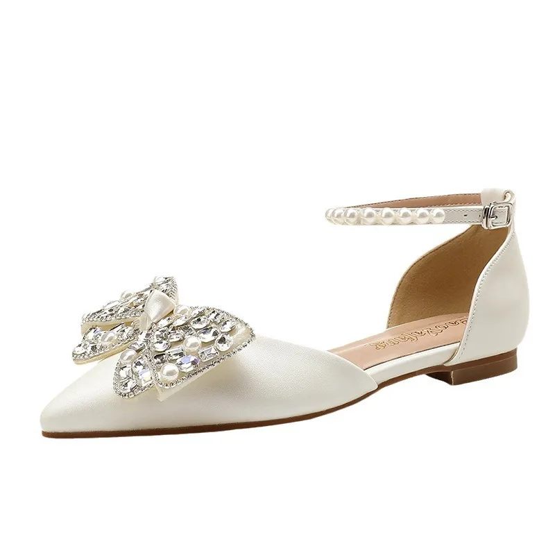 جديد وأشار حجر الراين اللؤلؤ مشبك جوفاء كلمة واحدة حزام الأحذية النسائية المسطحة