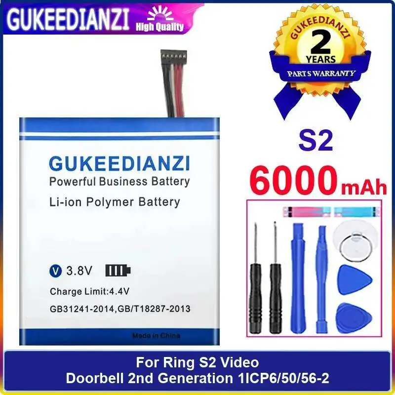 

Lightweight Doorbell Battery 6000Mah For Ring S2 Video 2Nd Generation 1ICP6 50 56-2