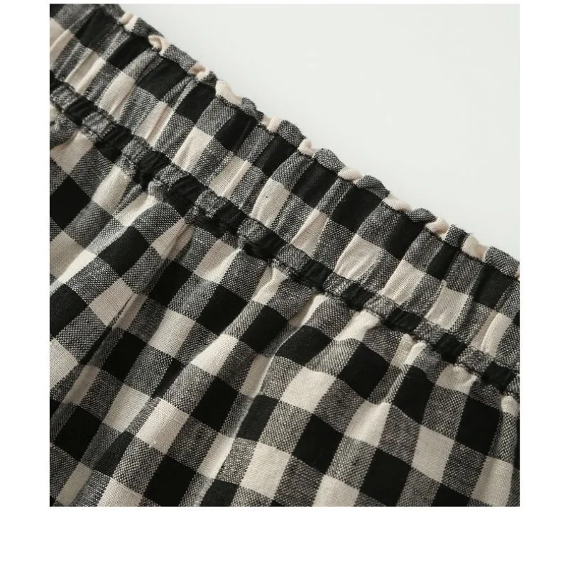 Spring Autumn Women's Clothing Elastic High Waisted Contrast Color Flattering Pockets Plaid Casual Trousers Trousers Pants