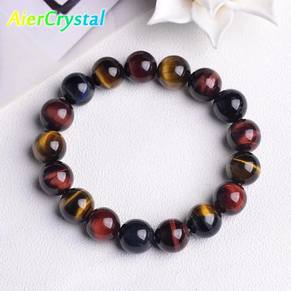 Multicolored Tiger Eye Beaded Bracelets Reiki Healing Meditation Bangles Elastic Rope Natural Stone FengShui Couple Jewelry 1pc