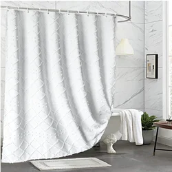 Cut Flower Shower Curtain Bohemian Wave Bathroom Curtain Solid Color Shower Curtain with Hook