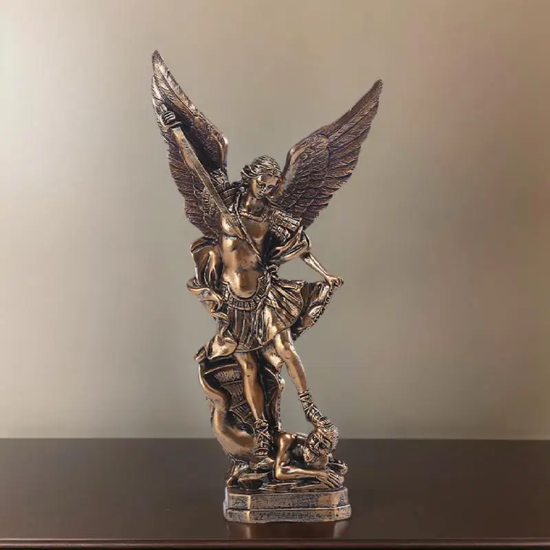 Nueva Estatua de San Miguel Arcángel, Figura de Resina de San Miguel Arcángel Bronceada Retro, Decoración para el Hogar, Adornos de Escritorio