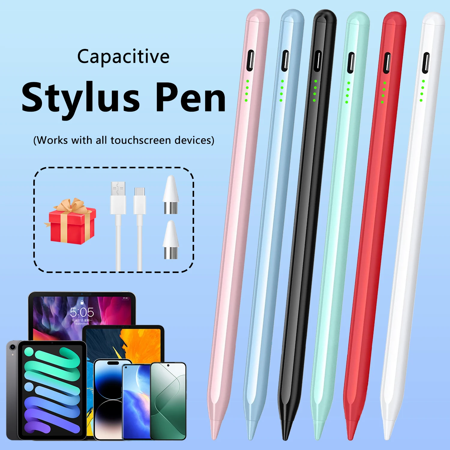 

1.5mm Fine Point Stylus Pen, Universal Touch Screen Pencil for iOS & Android Tablets/Phones, Fast Charge, 12H Work, Magnetic Att