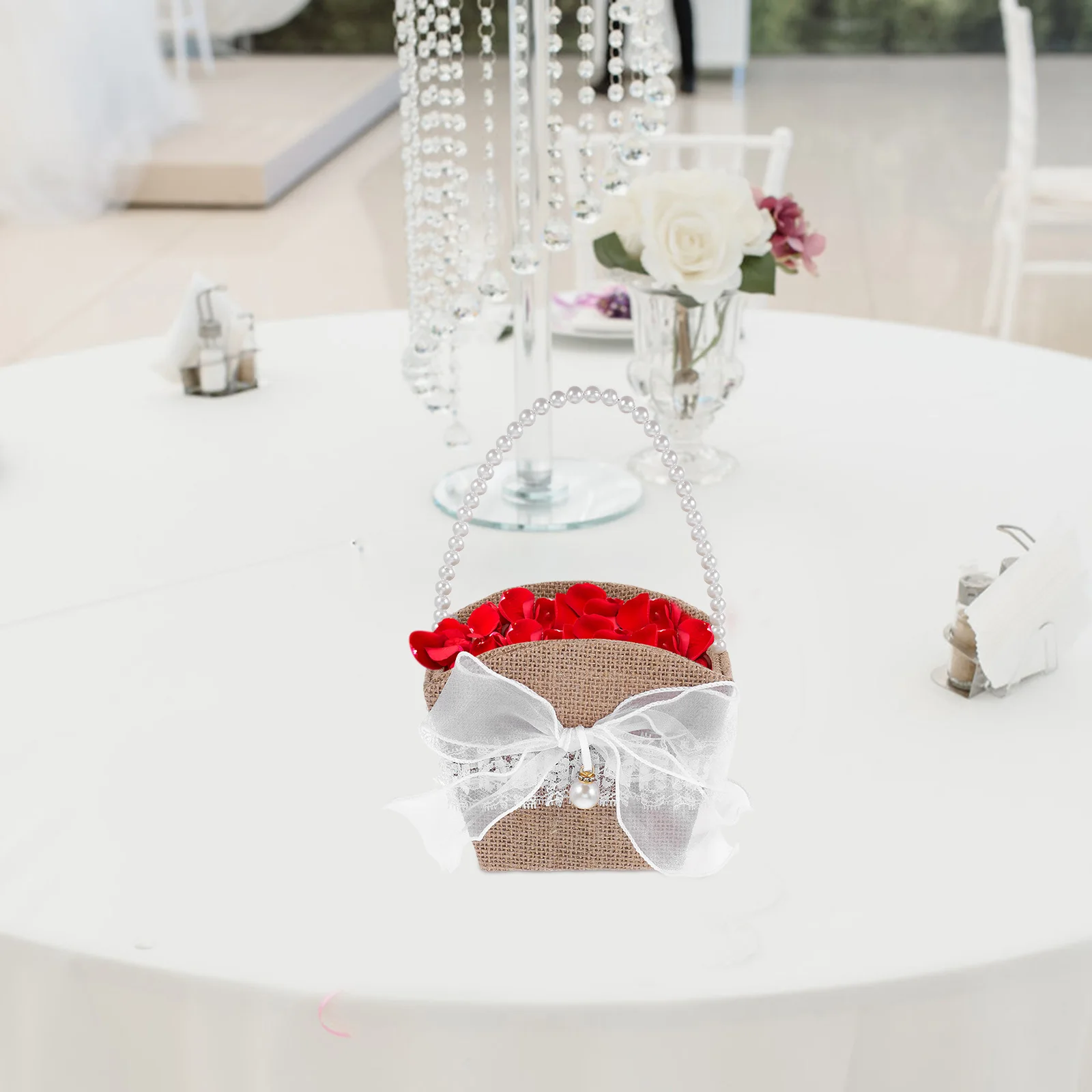 

Butterfly Bow Wedding Flower Basket Elegant Linen Handwoven Lightweight Small Petal Baskets for Girls Western Ceremony