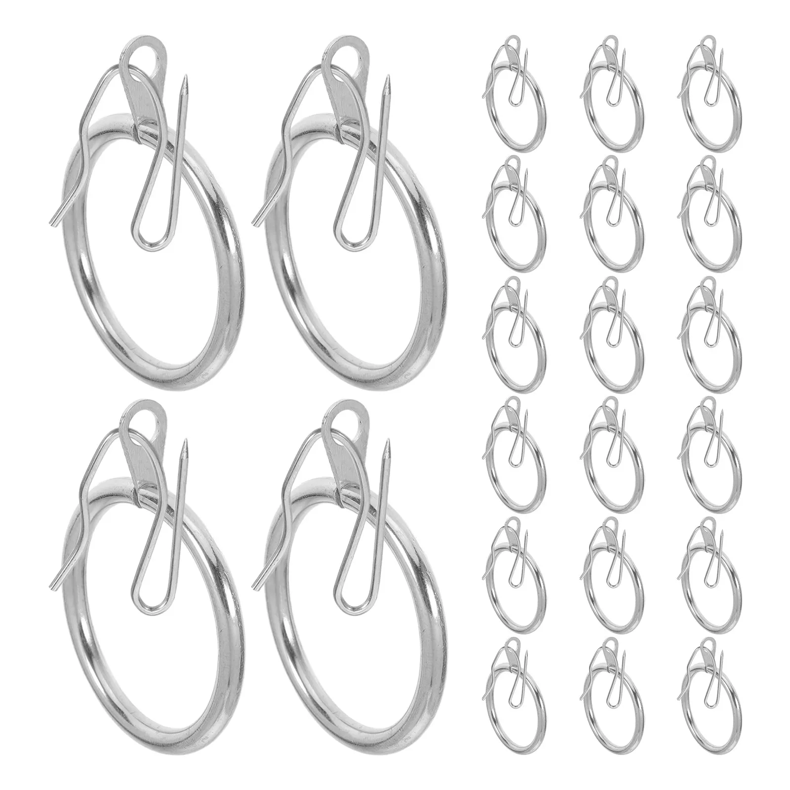 24Sets Metal Curtain Rings with Eyelets Pin Hooks 32Mm Id Smooth Polished Finish for Heavy Drapes Shower Curtains Window Doors