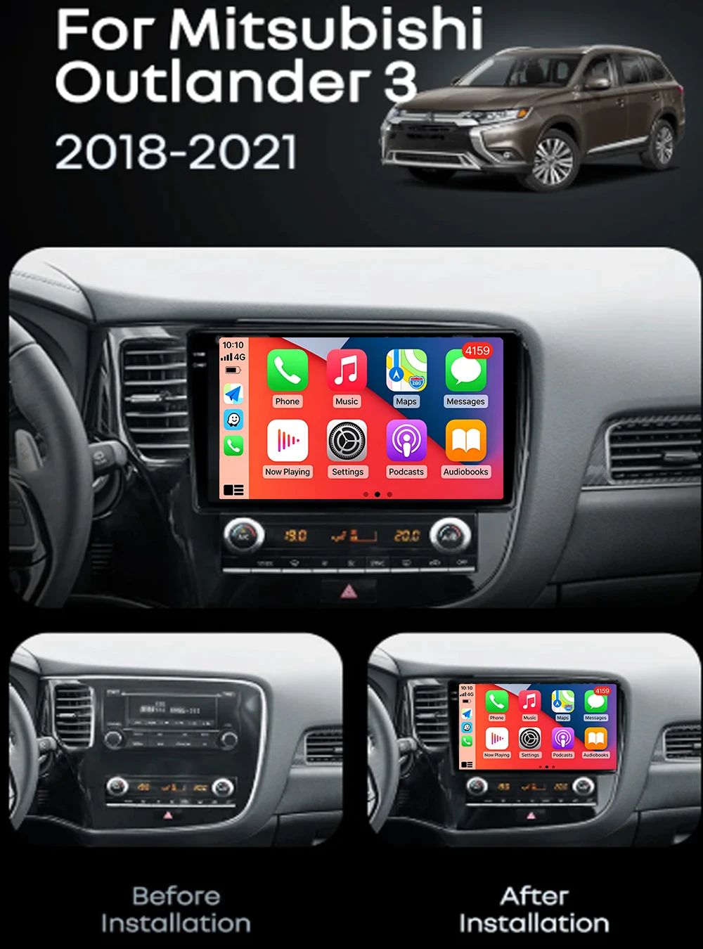 Android 16 Carplay&Auto Car Radio Navigation Multimedia Stereo Player GPS For Mitsubishi Outlander 3 III GF0W GG0W 2018 - 2021