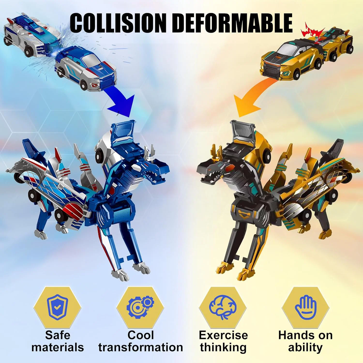 Magnetic Collision Transforming Car Toy 2 In 1 Magic Combination Unicorn Dinosaur Transformer Vehicle Kids Boys Gift