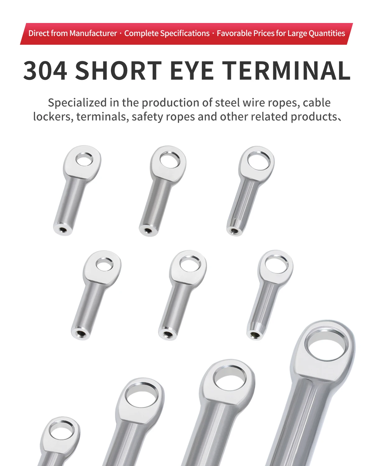 1,5-6mm 304 Edelstahl Ösen-Klemmclip, Drahtseil-Verbindungsclip, M4/M5/M6/M8/M10 Klemmterminal – Detail 1