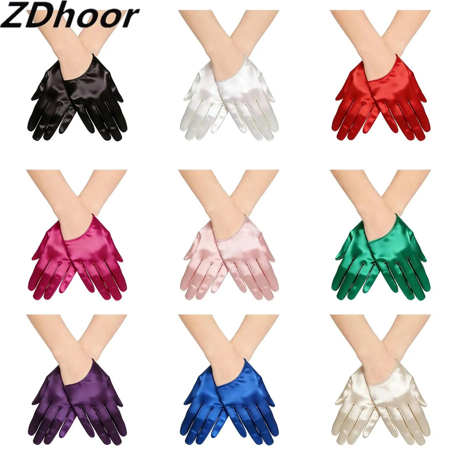 

1 Pair Women Half-palm Short-style Satin Cuffed Etiquette Gloves for Halloween Wedding Dance Party Gathering