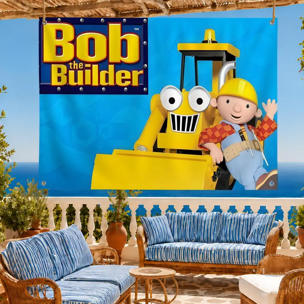 Banderas de dibujos animados de Bob el Constructor para niños, pancarta de fan, tapiz para colgar en la pared, decoración para garaje, bar, dormitorio, campamento, fiesta, exterior, hogar, regalo.