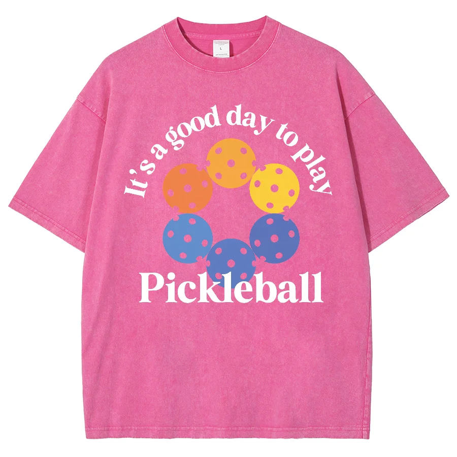 Color Polka Dot Pickle Ball Print T-Shirt Retro American Neutral Style Fashion Trend New Designer Round Neck Short Sleeve