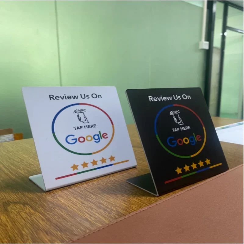 13.56Mhz programmable Google Review Card NFC station table NFC Google Reviews display bending card standing brand bracket