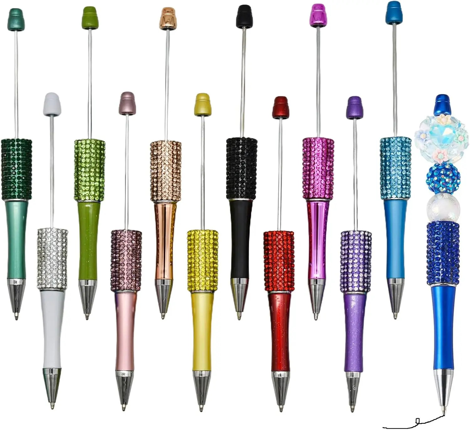 

Maydahui 12 PCS Diamond Beadable Ballpoint Pens Retractable Bling Bead Pen Plastic Handmade DIY Gem Pens Cool Shaft Beaded Pen Black Ink for DIY Making Party Office (Beads Not Included)
