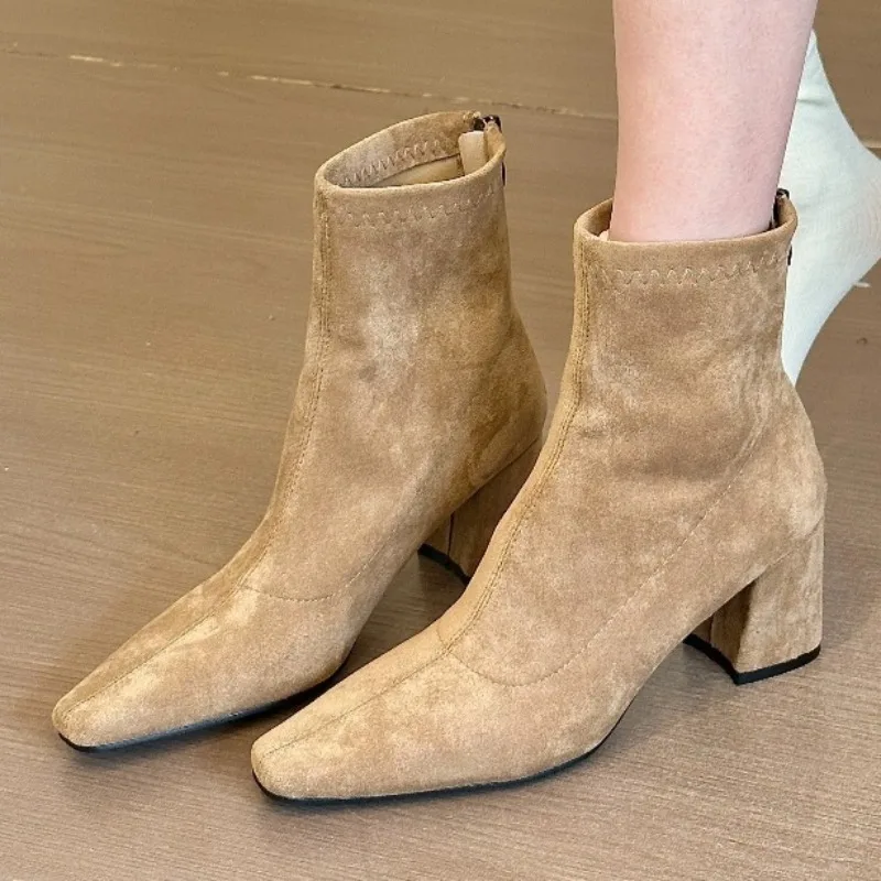 

High Heels Women's Ankle BootsWinter Fashion Shoes 2025 Designer Chunky Suede Chelsea Boots Elegant Dress Pumps Zapatos Mujer