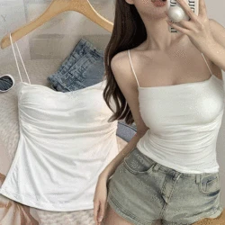 Women's Sleeveless Top Tank Underwear Fitted Camisole Sexy Short Top With Thin Straps Plain White Tank Top Camisole Korean Style