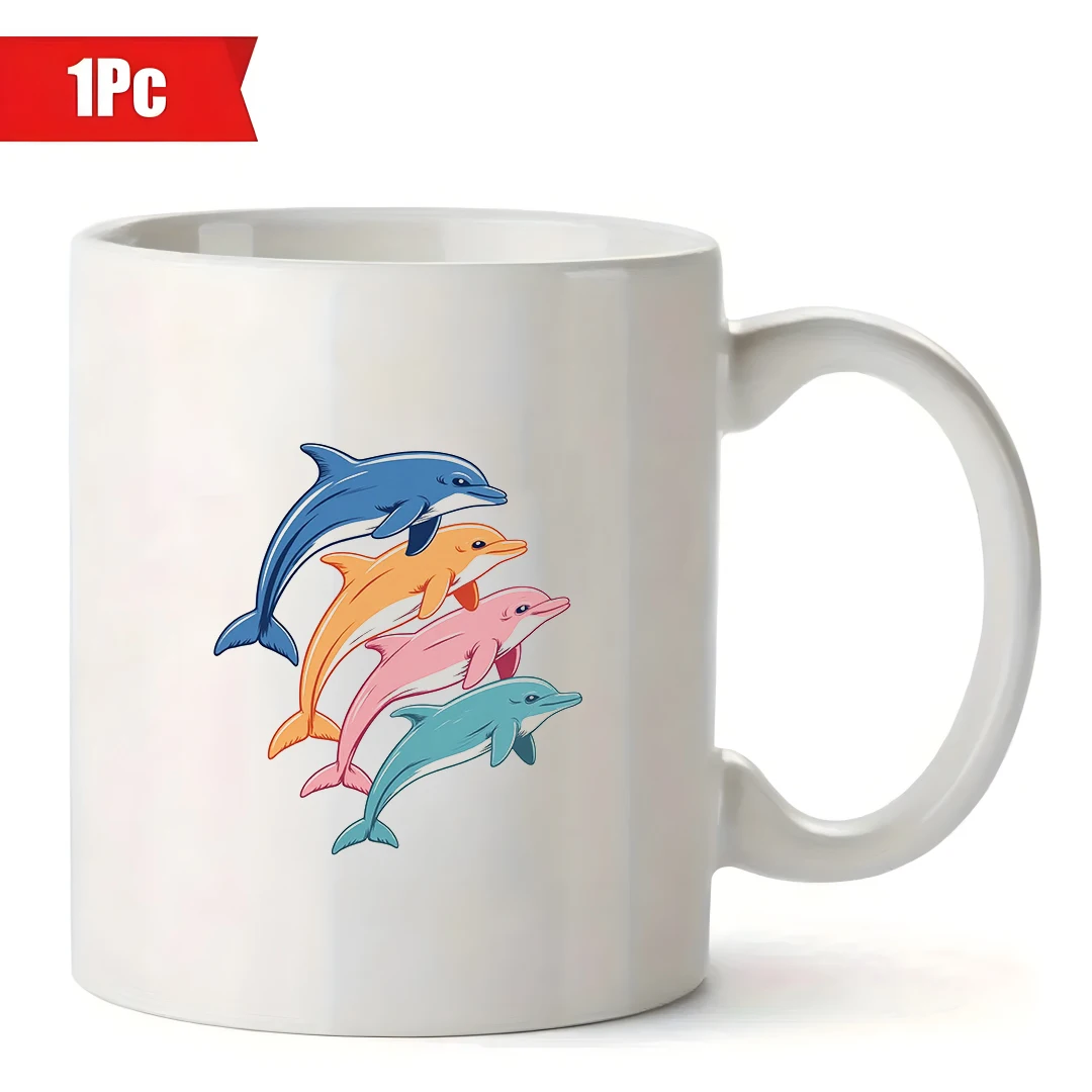 Vierfarbiger Delphin-Sprungbecher 11OZ Kinderbecher für kalte und heiße Getränke, Weihnachtsgeschenk für Familie und Büro