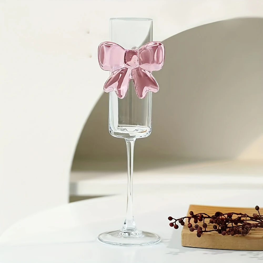 1-pack creative pink bow champagne tall wine glass sparkling wine glass suitable for family dining table outdoor party festival