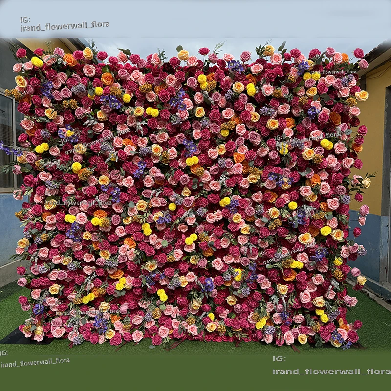 Luixury High Quality 8*8 Ft Floral Silk Roll Artificial Rose Fabric Panel SH1099-4 Colorful Flower Wall Arrangement Christmas