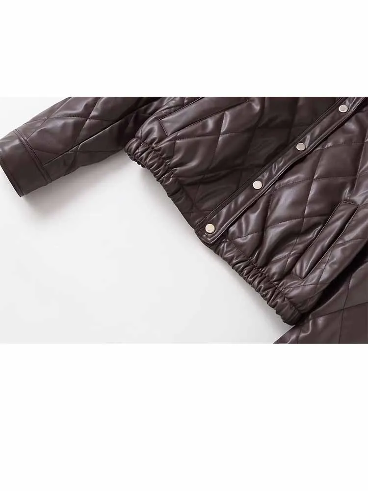 Hh mulher início da primavera moda confortável mangas compridas lapela acolchoado casaco de couro artificial do plutônio feminino casual versátil casaco