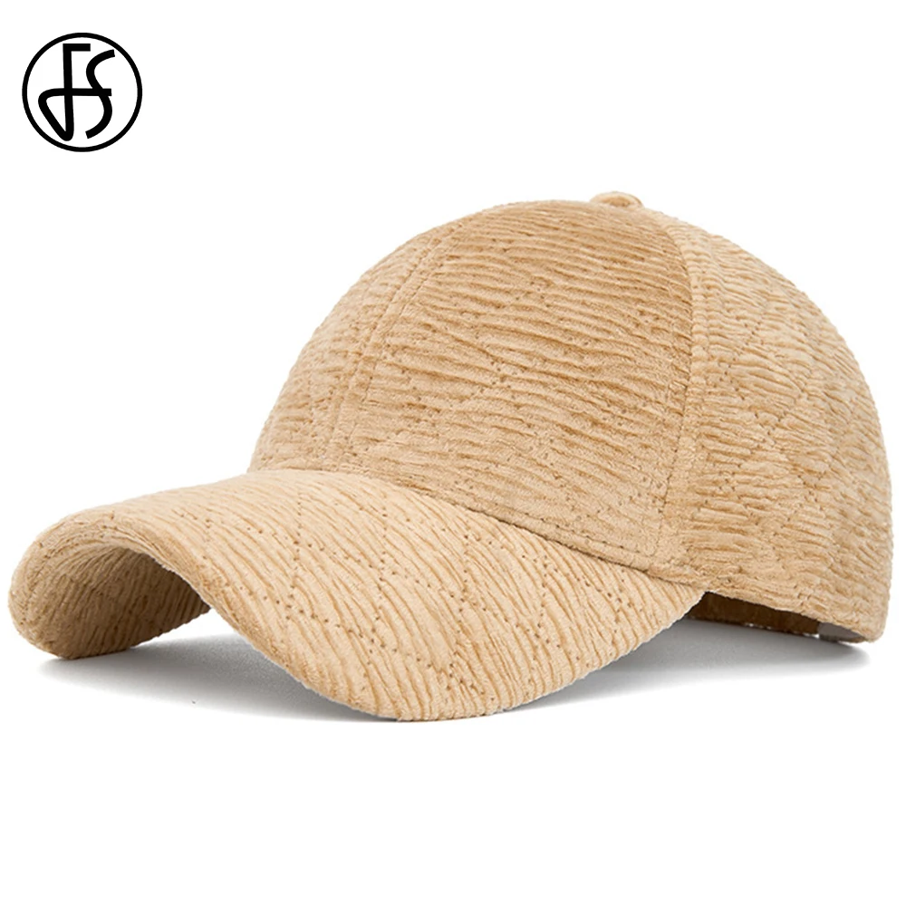 FS caqui marrón Gorra de béisbol de invierno a prueba de viento cálido gorras de pana para hombres mujeres rayas estampado de puntos sombreros Vintage Gorra Hombre 2025