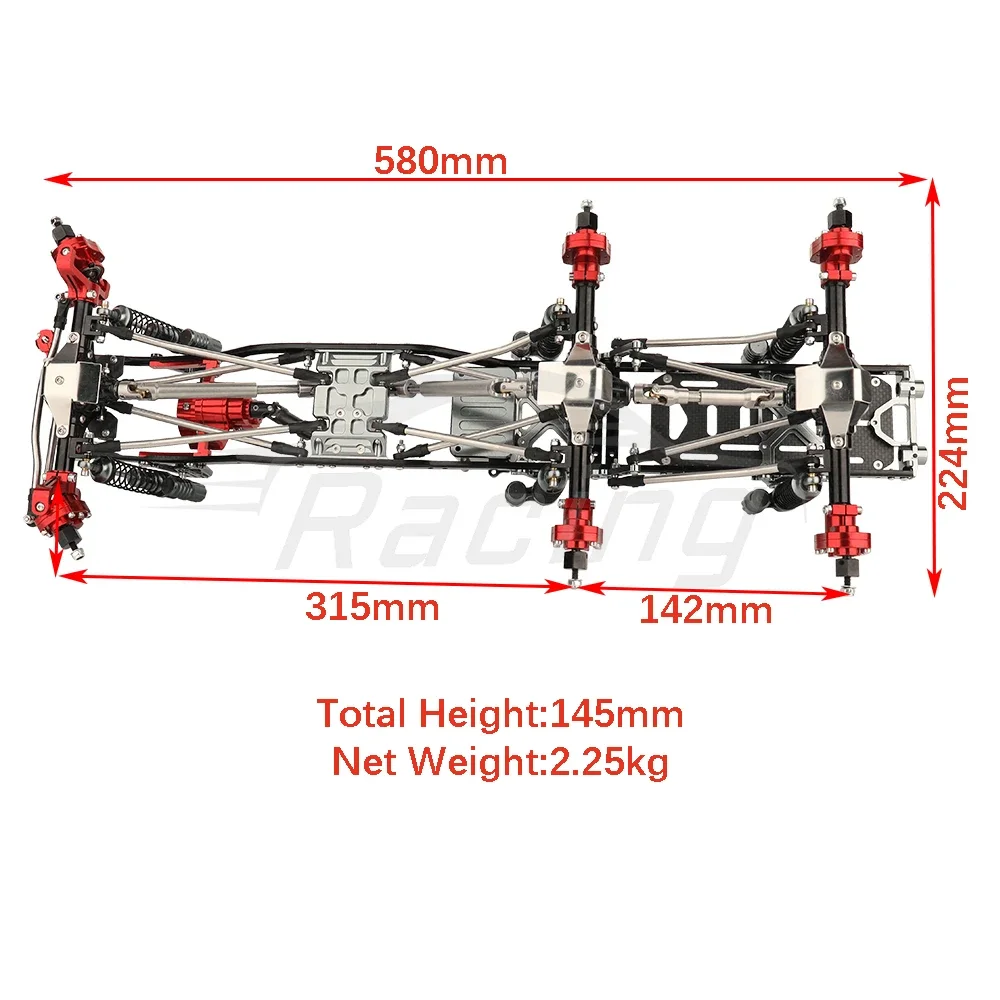 Całkowicie metalowa rama podwozia 6x6 do modelu samochodu 1/10 SCX10 II RC Symulacja wspinaczki Zestaw do modernizacji samochodu Części z osiami