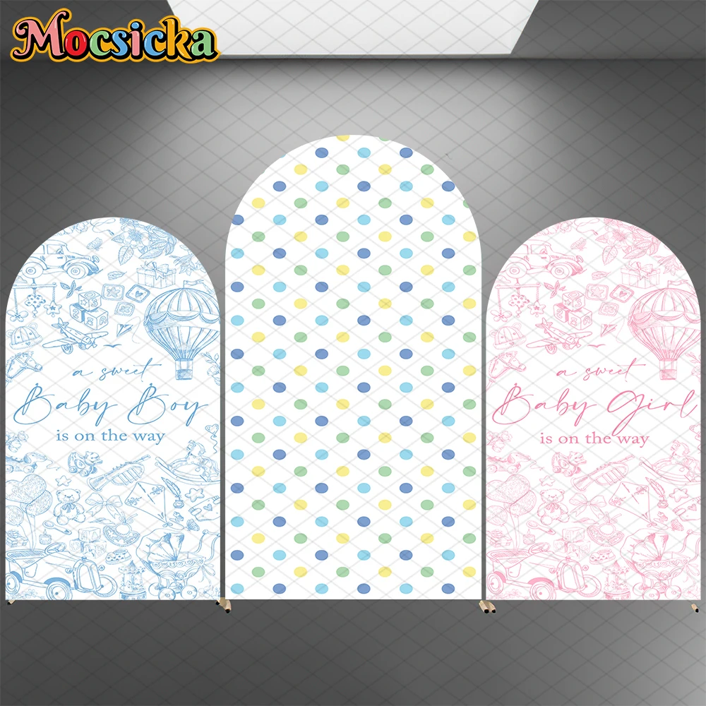 

Mocsicka Baby Shower Arch Backdrop Cover Soft Fabric Dot Decor Adult Wedding Kid Boy Girl Birthday Party Photo Arched Background