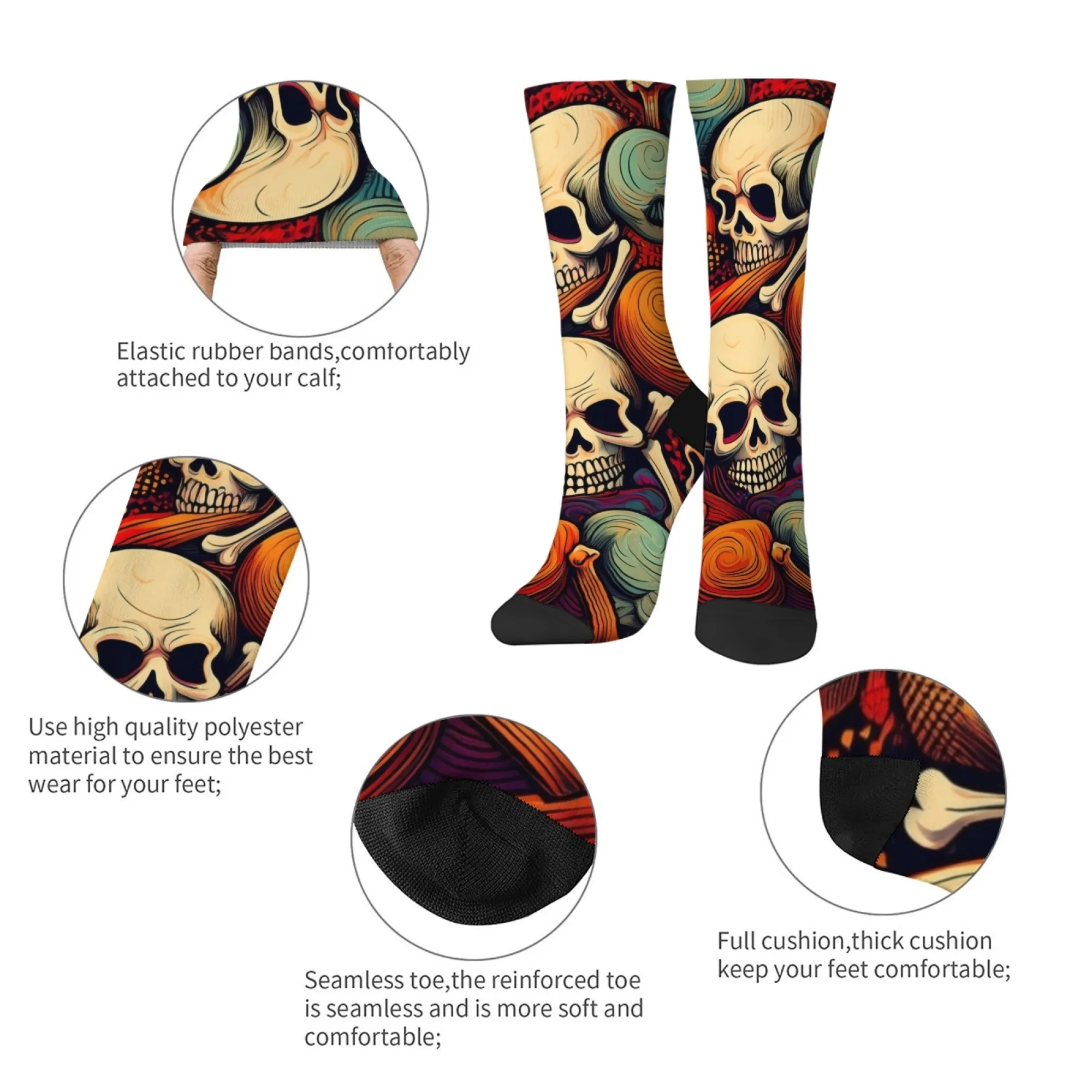 하라주쿠 레트로 해골 라인 텍스처 프린트 남성 양말 편안한 통기성 미끄럼 방지 캐주얼 양말 스트리트 힙합 크루 양말 선물