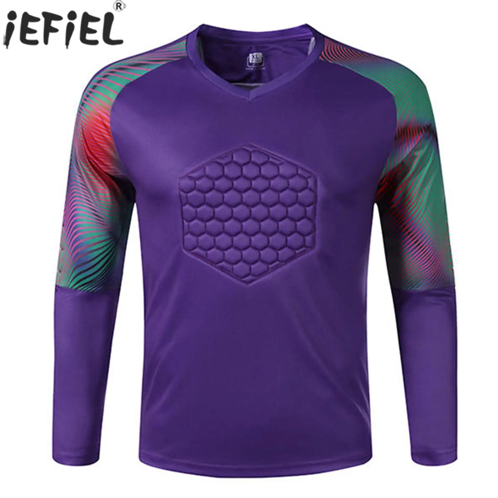 Teen Boys Soccer Goalkeeper T-shirt Football Training Competition Uniform Long Sleeve Protective Sponge Pad Tops Sportswear