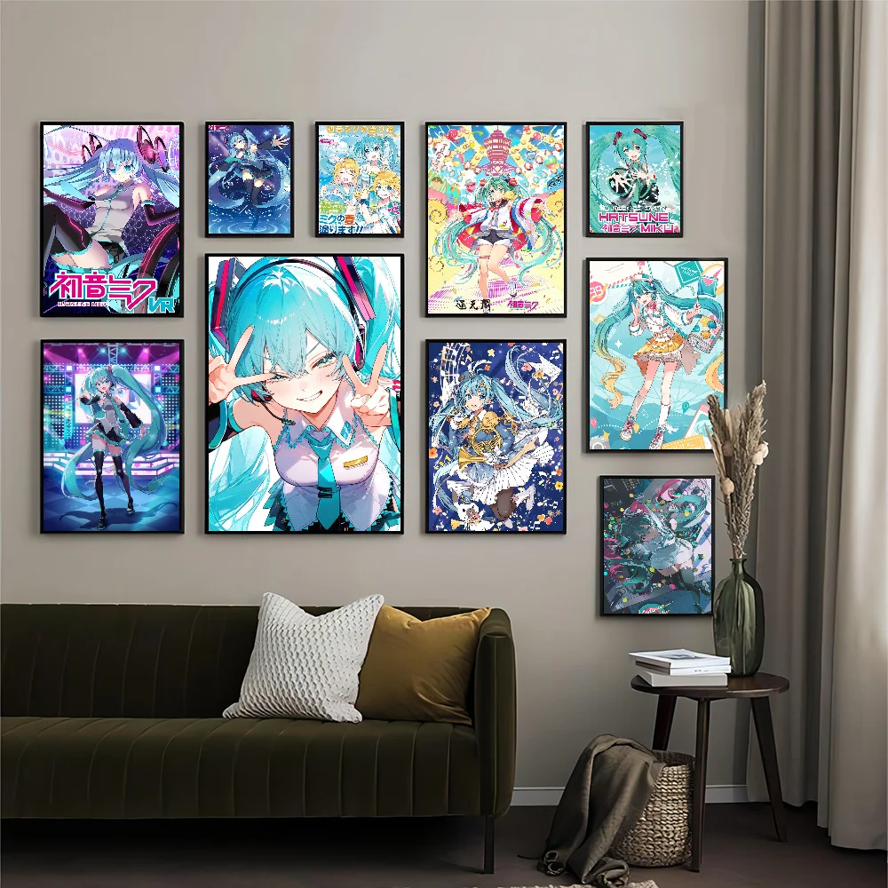 

Virtual Idol H-Hatsunes M-MikU DIY Sticky Poster Waterproof Paper Sticker Coffee House Bar Stickers Wall Painting