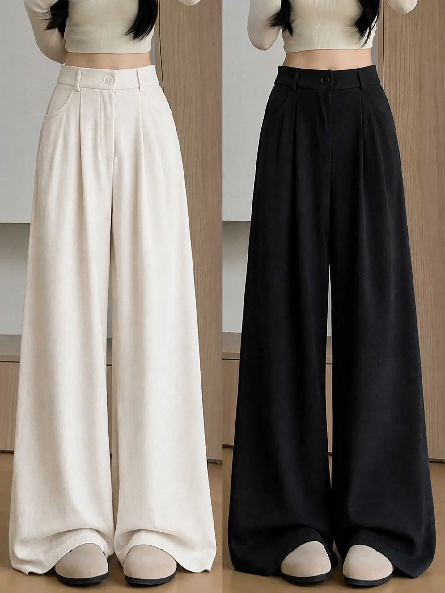 plus Size Women's High Waist Straight Leg Pants Drapey Suit Wide Leg Pants Casual Pure Color Pocket Button Fastening