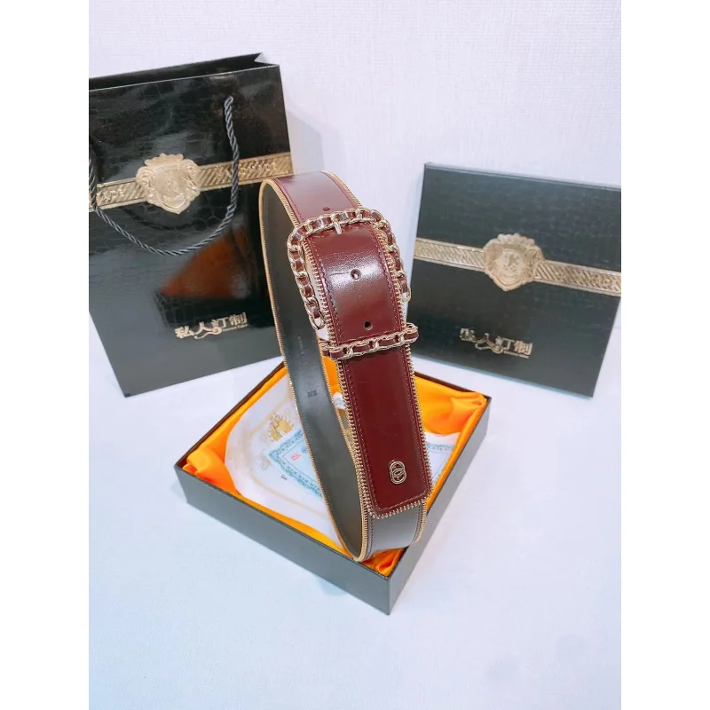 

2025 Women Calfskin Smooth Leather Zipchain Mark Belt 40mm Women Fashion Cowhide Muse Waist Belt
