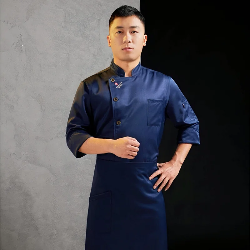 Restaurant Chef Uniform Long Sleeve Hotel Men's and Women's Chinese and Western Food Single Row Chef Private Home Cuisine Fast F