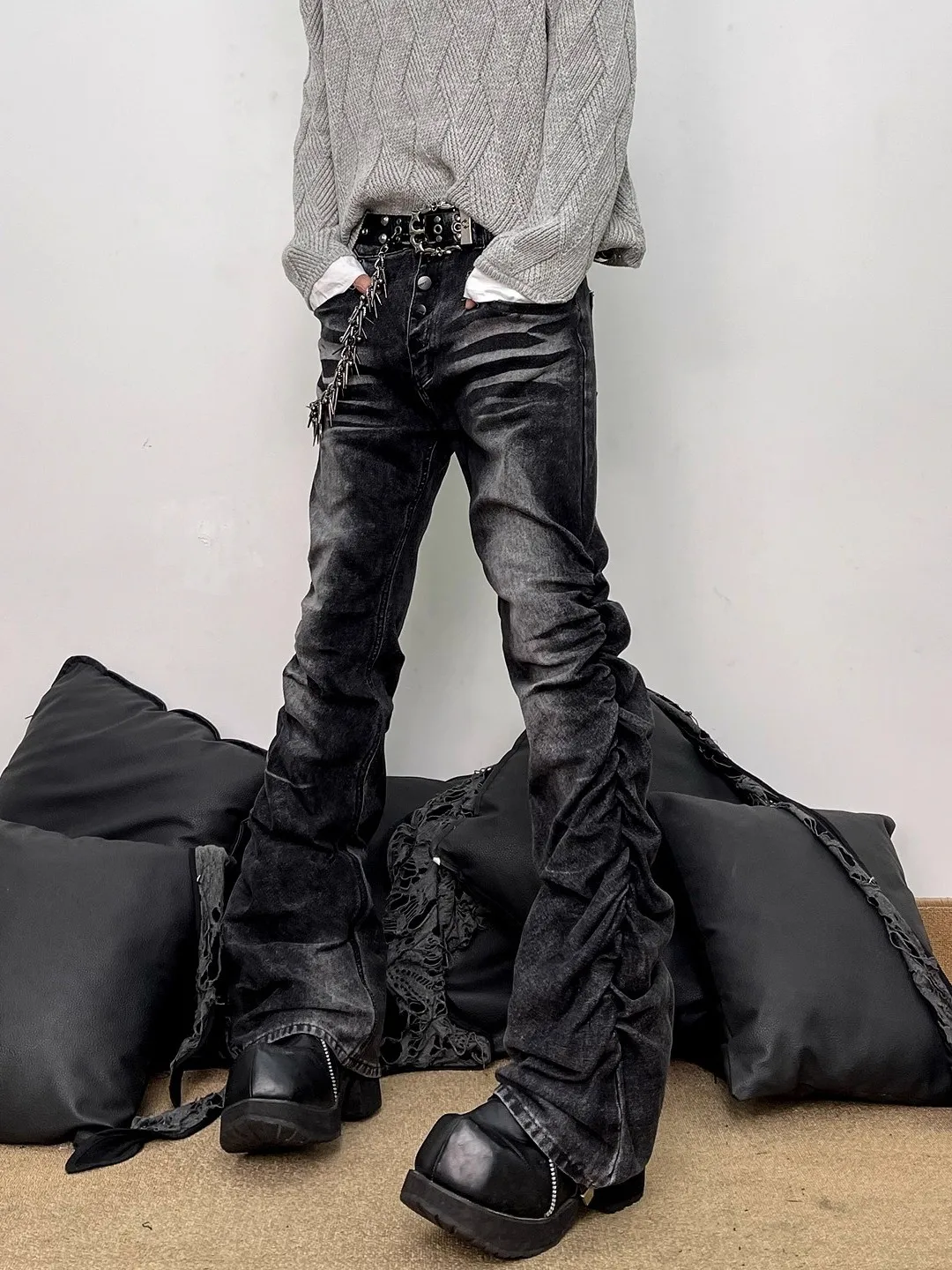 

Мужские прямые джинсы в стиле ретро в американском стиле High Street Vibe, джинсовые брюки с расклешенной талией, утягивающий эффект, повседневная одежда