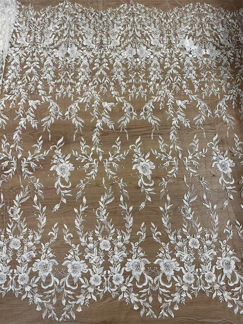 

Модное красивое белое свадебное платье, кружевная ткань, жемчужная сетка, вышивка, платье, французское кружево, гипюровое кружево, шантильи