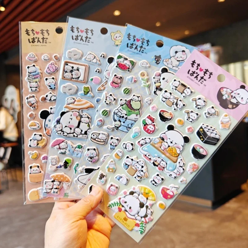 4pcs Panda Bubu And Yier 3d Bubble Stickers Sakura Creative Girl'S Diy Phone Case Camera Decoration Children'S Reward Toy