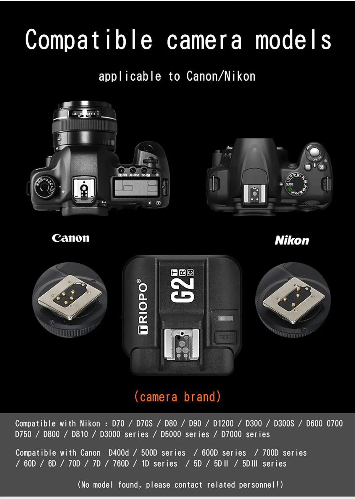 TRIOPO G2 Receptor de disparo sem fio TRIOPO G2 2.4G para TRIOPO TR-982 III R1 G1800 TR-950 II F1-200 F1-400 Flash Canon Nikon Camera