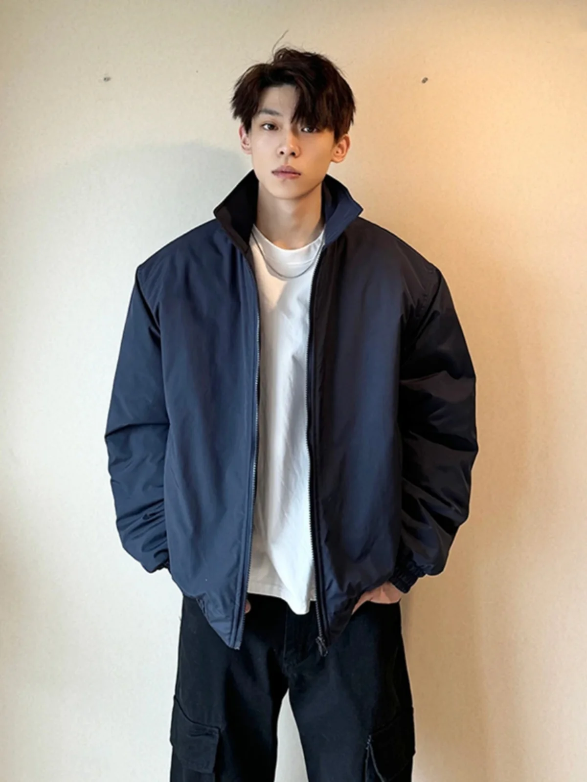 

Cleanfit Men's Short Thickened Cotton Jacket Baseball Style Quilted Coat Winter Warm Casual Outerwear Loose Fit Youth