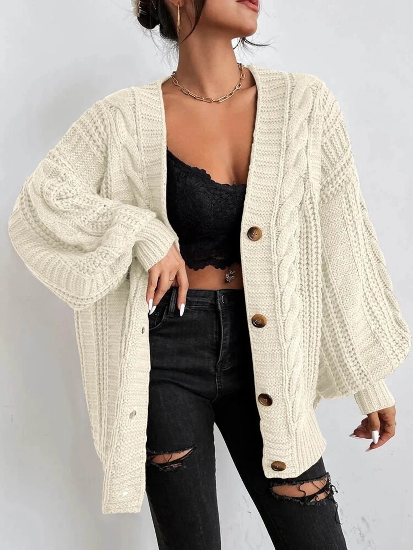 

Women's Cardigan Autumn Winter Fashion Comfortable 2025 Plain Texture Long Sleeve Open Front Daily Cardigan