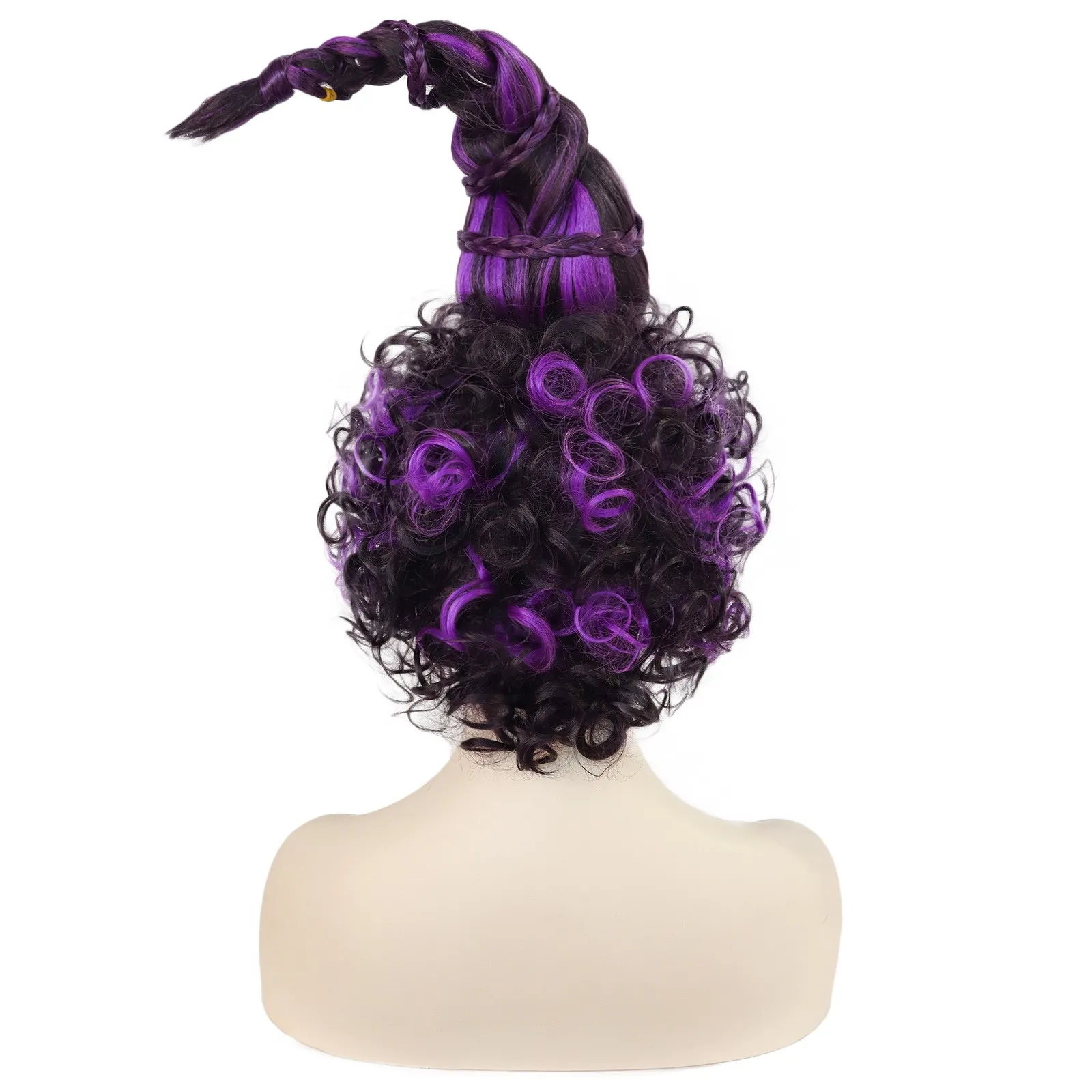 Anogol-peluca sintética para Cosplay, Pelo Rizado negro y morado de 52CM de largo para fiesta de Halloween