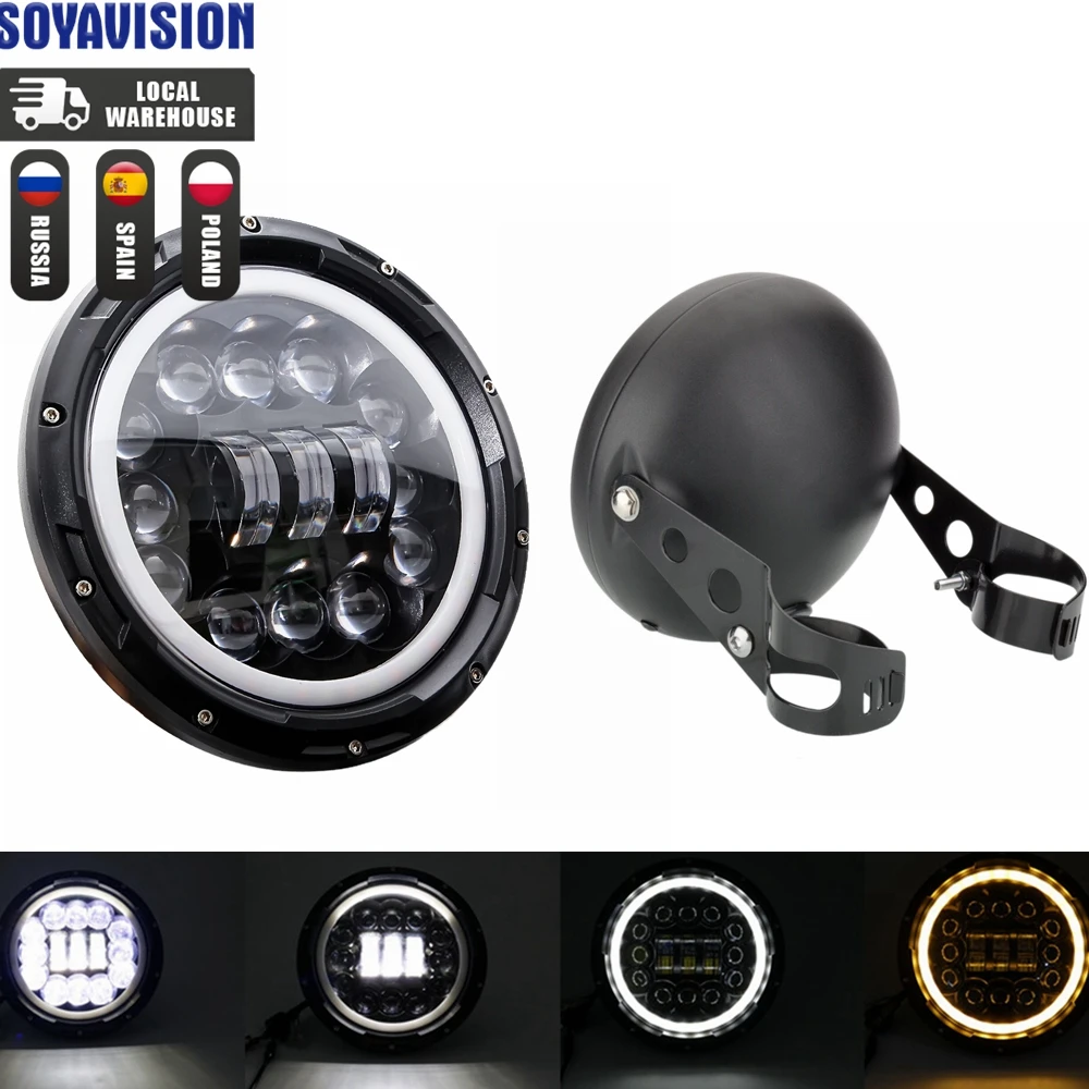 Universele 7 "Led Motorfiets Koplamp DRL H4 Koplamp Voor Honda Yamaha Suzuki Victory Kawasaki 7.5 Inch Lamp Behuizing Accessoires