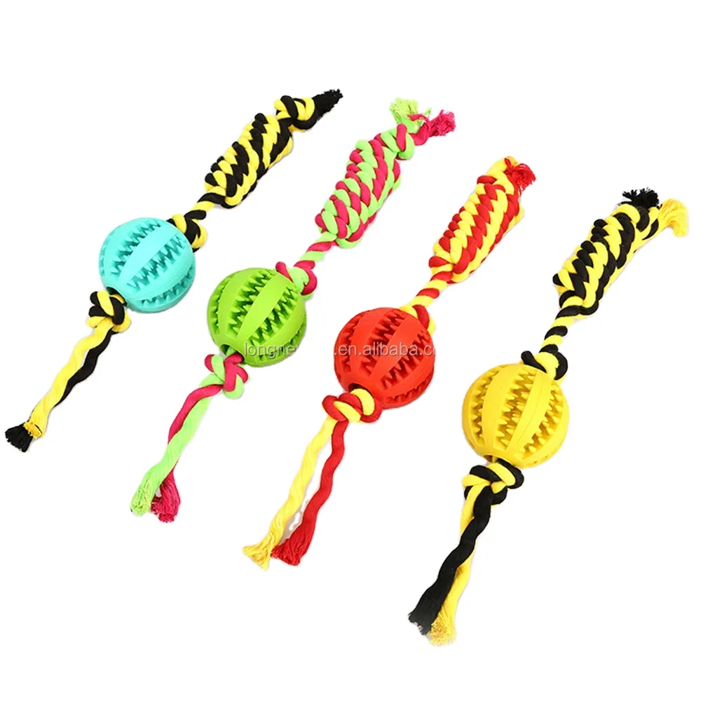 Chews Dog Toys Rubber Dog Treat Ball Teeth Cleaning Ball With Chew Ropes Gums Massage