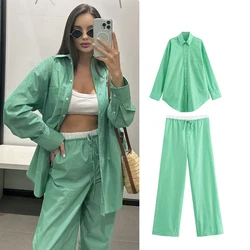 TRAF Sets Women's Autumn 2-piece 2024 New Women's Set Fashion Chic Striped Loose Wide-leg Pants Sets Street Chic Youth 2-piece