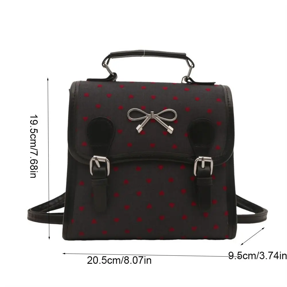 Mochila versátil de lona de PU, bolso cruzado con lazo de lunares y corazón de amor, bolso escolar multifuncional de estilo universitario para estudiantes, viaje